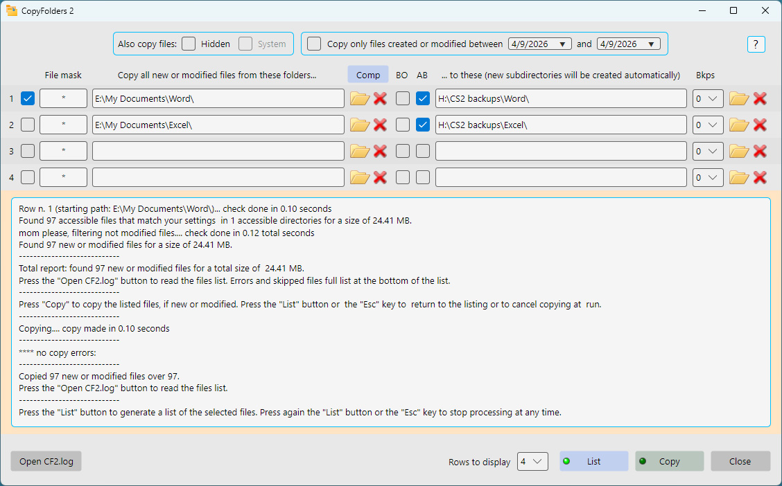 Main window of CopyFolders Main window of CopyFolders